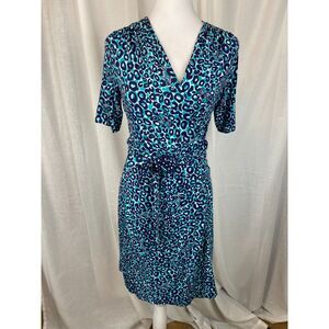 Lilly Pulitzer Blue & Navy Leopard Wrap Dress – Size S, Chic & Playful